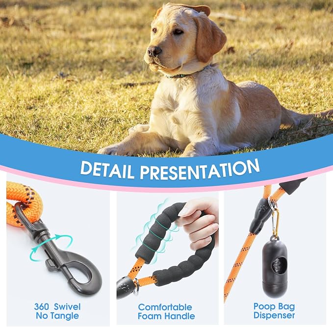 2/4/5/6 FT Dog Leash with Comfortable Padded Handle and Highly Reflective Threads for Small Medium and Large Dogs (6FT-1/2'', Orange) - Image 3