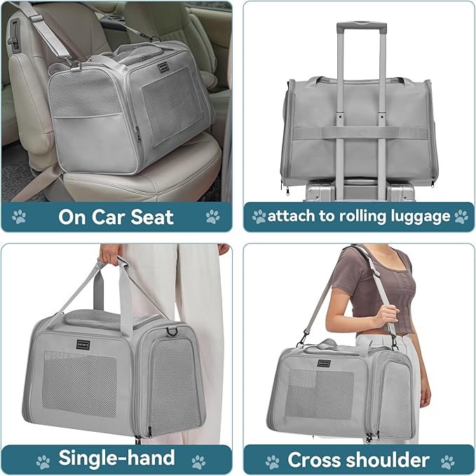 PETSFIT Dog Carrier Cat Carriers, Large, Grey - Image 6