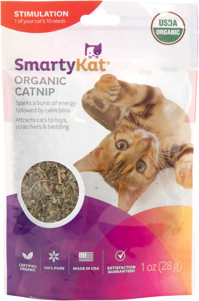 SmartyKat Organic Catnip for Cats and Kittens, 1 Ounce Resealable Pouch, Produced Without Insecticides by SmartyKat