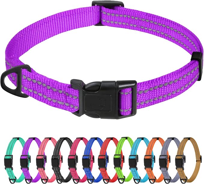 TagME Small Dog Collar, Reflective Puppy Collar, Purple, 5/8" Width | Lightweight, Nylon Collar for Puppies and Small Dogs, Adjustable Length, 12 Color Choices, Reflective for Evening Walks by TagME