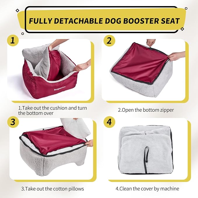 BurgeonNest Dog Car Seat for Small Dogs & Cats Under 25 lbs, Red - Image 4