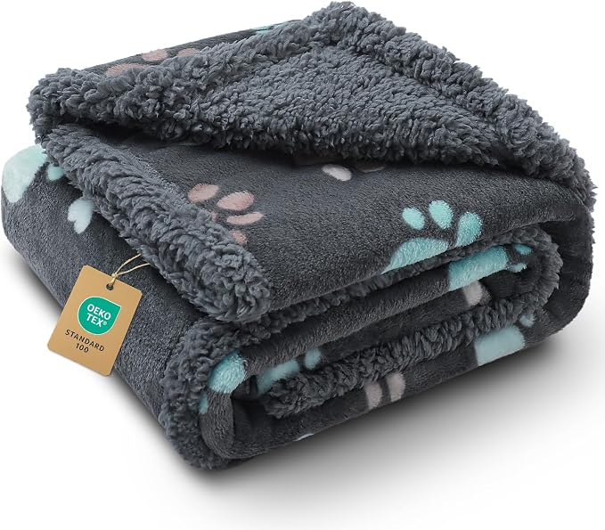 Luciphia Waterproof Dog Blanket Reversible Sherpa Fleece for Small Dogs Cat | Soft Print Pet Blanket Washable Pee Proof, Furniture Protector for Couch Sofa Bed Car, Cozy Throw(57" x 40", Grey Paw) by luciphia