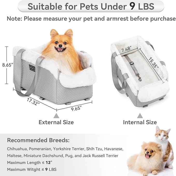 PETSFIT Console Dog Car Seat, Portable Small Dog Car Seat with Safe Protective Hooks, Luxury Dog Carseat Includes Safety Leash and Storage Pocket for Pets Up to 9 lbs (Grey) - Image 4