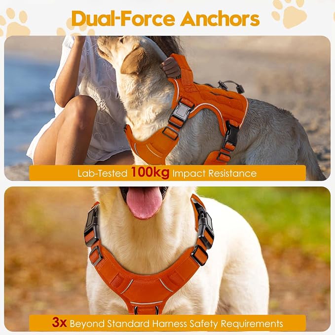 Heavy-Duty Tactical Dog Harness for Large Dogs, No Pull Adjustable Reflective Pet Vest with Molle System, K9 Military-Grade Control for Service Training, Outdoor & 10+ Breeds, Orange, Medium - Image 4