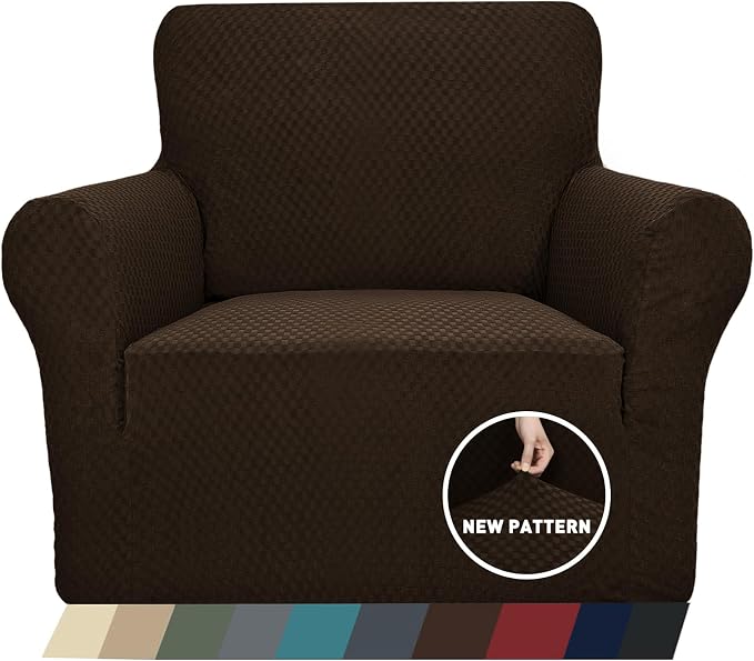 ZNSAYOTX 1 Piece Jacquard Chair Slipcovers for Living Room High Stretch Chair Covers with Arms Anti Slip Pets Friendly Couch Sofa Armchair Cover Furniture Protector (Chair, Dark Coffee) by ZNSAYOTX