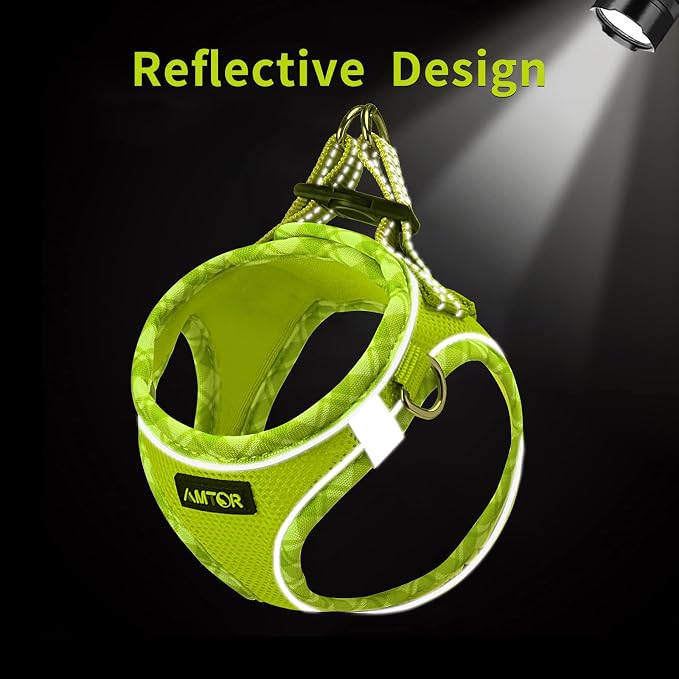 AMTOR Small Dog Harness with Leash Set, No Escape Easy Walk Puppy Harnesses for Training Walking, Step-in Reflective Soft Dogs Vest for XS S Medium Extra-Small Large Sized Dog(Green/White,L) - Image 3