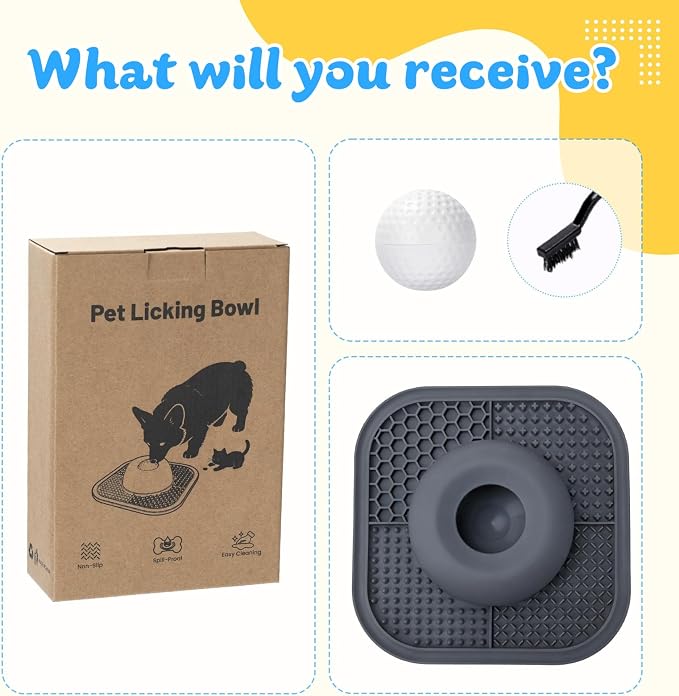 Slow Feeder Dog Bowls & Lick Mat for Liquid and Thick Treat, Anti-Slip Dog Lick Bowl with Interactive Rolling Ball, 5/6 Cup Pup Licking Toy for Large Medium Small Dogs and Cats Gray - Image 8