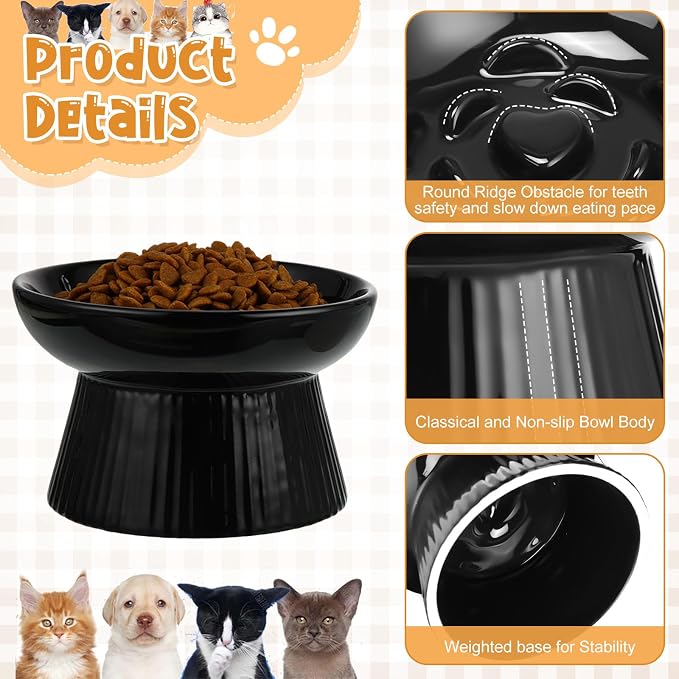 Tioncy 2 Pcs Ceramic Elevated Slow Feeder Cat Bowl, Raised Cat Slow Feeder Bowl, Anti Vomiting for Dry and Wet Food, No Spill High Edge Easy Clean Dishwasher Safe (Dark Green,Black) - Image 3