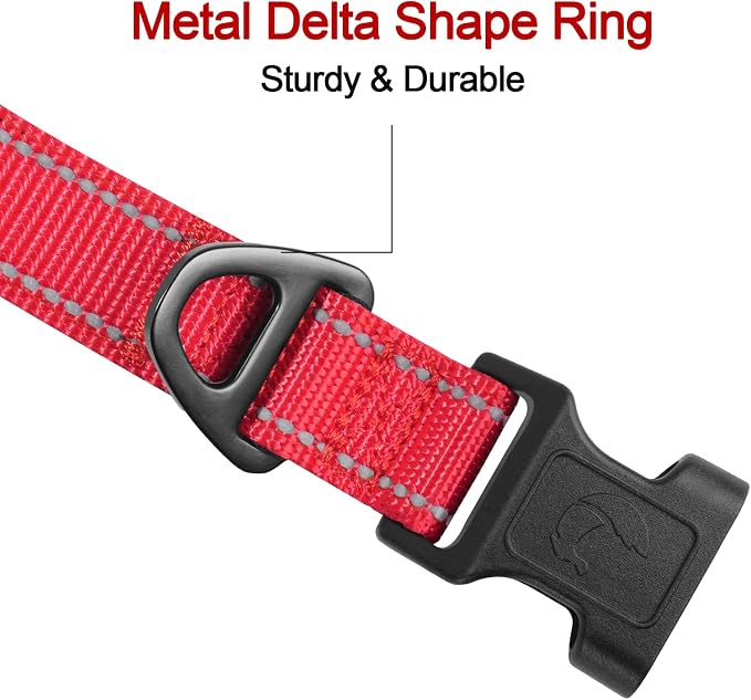 Joytale Reflective Dog Collar, Adjustable Neoprene Padded, Red L | Breathable Nylon for Large Dogs, No Chafing on Walks and Outdoor Hikes, Tear-Resistant Webbing, Metal D-Ring, Night Safety - Image 3