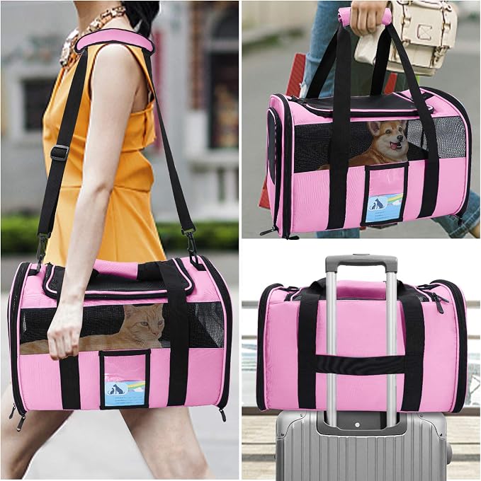 Refrze Pet Carrier Airline Approved, Cat Carriers for Medium Small Cats, Soft Dog Carriers for Dogs, TSA Approved Pet Carrier for Cats Dogs of 15 Lbs, Puppy Carrier,Pink - Image 7