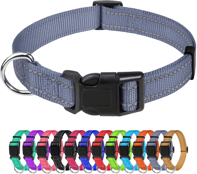 TagME Small Dog Collar, Reflective Puppy Collar, Grey, 3/4" Width | Lightweight, Nylon Collar for Puppies and Small Dogs, Adjustable Length, 12 Color Choices, Reflective for Evening Walks by TagME