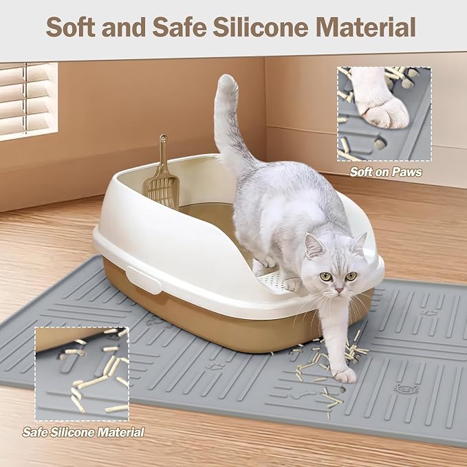 Silicone Cat Litter Mat, 34" X 25" Litter Box Mat, Dark Grey | SiliconeLitter Trapping Mat, Soft and Waterproof - Image 3