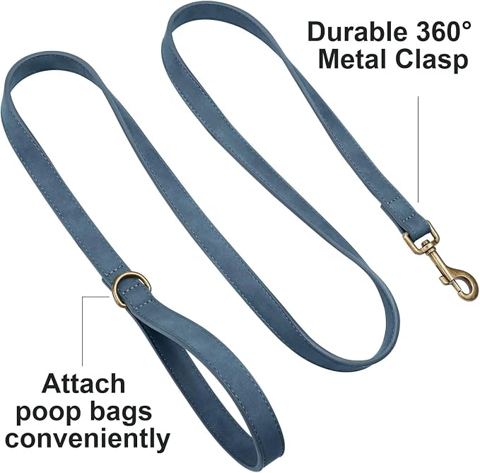 Didog PU Leather Dog Leash for Medium Large Dogs, 3/4in x 5ft, Blue | Soft Grip Full Control, Easy Clean, Metal D-ring for Poop Bag Holder, Tangle-Free 360° Swivel Clasp, for Walking & Training - Image 3