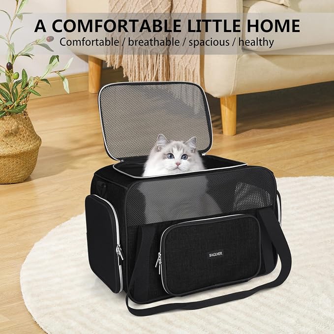 BAGLHER Pet Travel Carrier, Cat Carriers Dog Carrier for Small Medium Cats Dogs Puppies, Airline Approved Small Dog Carrier Soft Sided, Collapsible Puppy Carrier. Black - Image 7