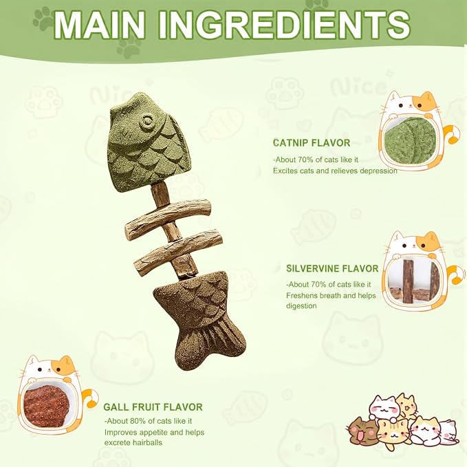 Creative Fish Bone Cat Dental Chew Toy,Catnip and Silvervine Chew,Natural Catnip for Cats, Durable Wooden Feline Tooth Care Tool for Chewing, Licking, and Pawing - Image 6