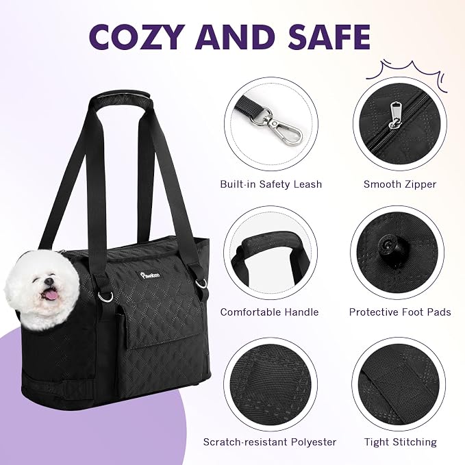 Pawaboo Dog Purse Carrier for Small Dogs with Pocket,Up to 11Lbs | Lightweight & Portable Dog Tote Bag Carrier Purses,Soft Sided Design,Front Pocket for Storage Travel Shopping Black - Image 6