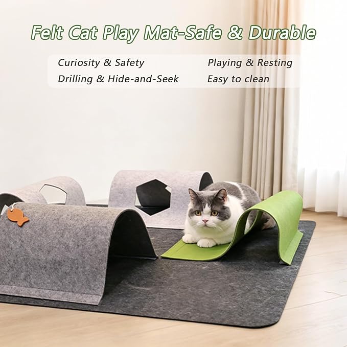 Cat Tunnel Mat for Indoor,4-Way Felt Cats Play Mat Cat Cave for Hide & Seek | Furphoria 39.4" Large Cat Tunnel with 6 Pcs Toys Set Interactive Cat Enrichment for Foldable Kitten Tunnel (Dark Gray) - Image 2