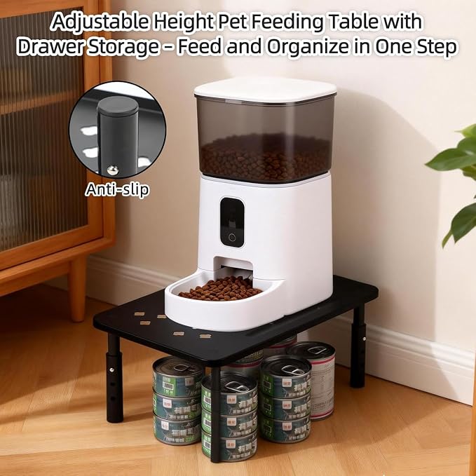 Elevated Cat Food Stand, Adjustable Automatic Cat Feeder Station | 4/5/6 in Adjustable Cat Feeding Station, 14.5 x 9 in Platform, Fits Most 4-6 L Automatic Feeders, Non-Slip Base, Black - Image 4