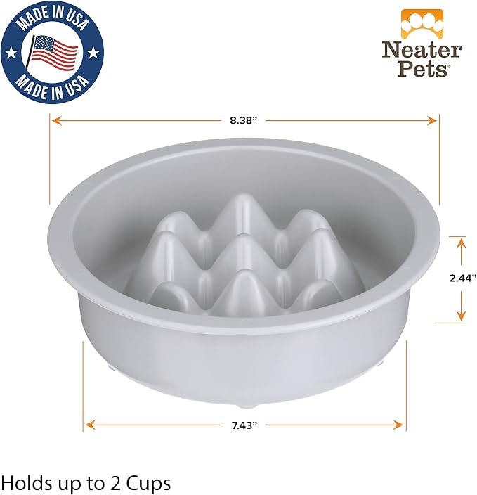 The Niner Slow Feed Bowl - Raised Peaks Slow Down Pets Eating - Fits Elevated Feeders Including Neater Feeder Large Sizes - Gentle on Teeth and Gums - Holds up to 2 Cups (Silver) - Image 2