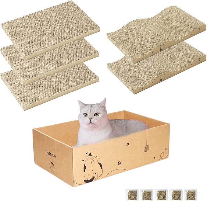 Cat Scratcher Cardboard Scratch Pad for Indoor Cats and Kitty 5pcs | Corrugated Cat Scratching Board Bed Large 17*10in Reversible Durable with Box and Catnip - Image 8