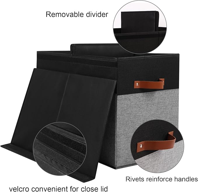 Large Toy Storage Box with Lid, Toy Chest Bin Boxes Basket with Dividers | Sturdy Toy Organizer Bin for Kids, Boys, Girls, Nursery, Living Room, Bedroom, Playroom 25"x13" x16"(Black and Grey) - Image 3