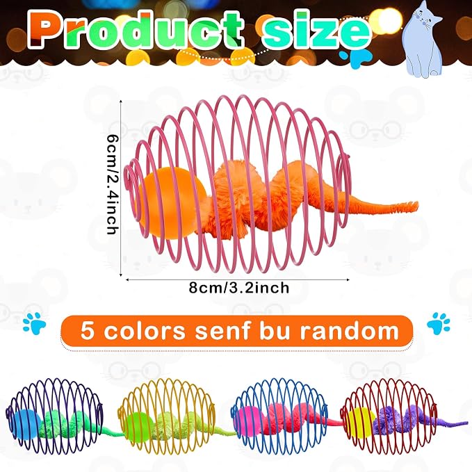 Jecery 5 Pcs Cat Toys Spring,Caterpillar Bouncy Ball,Multicolor | Interactive Metal Cat Toy, Stretchable Rolling Ball, for Indoor Cats, Colorful Playful Coils, Kitten Pet Supplies - Image 2