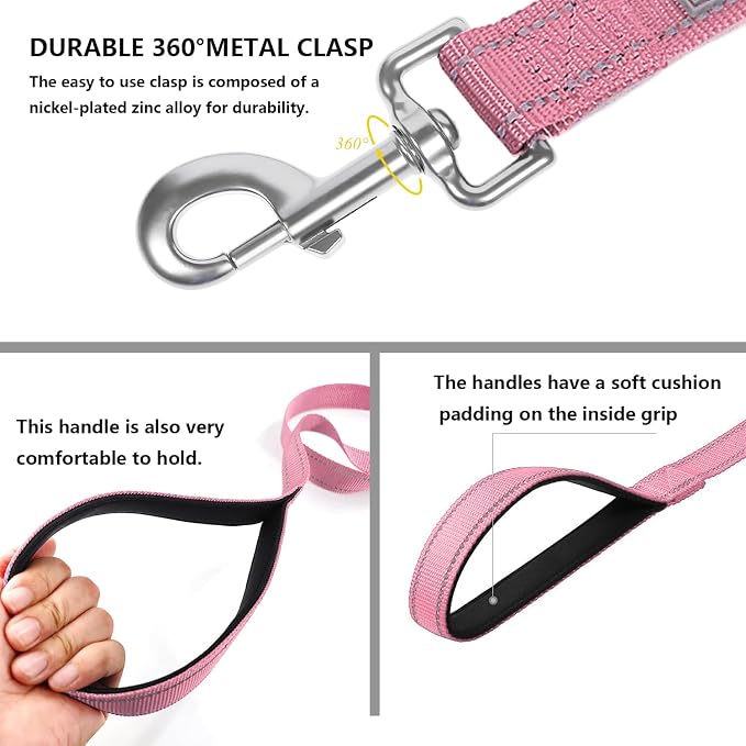 6 FT Basic Dog Leash for Large Dogs,Pink | Padded Handle,Metal D-Ring,Heavy Duty Nylon Webbing, for Walking & Training - Image 4