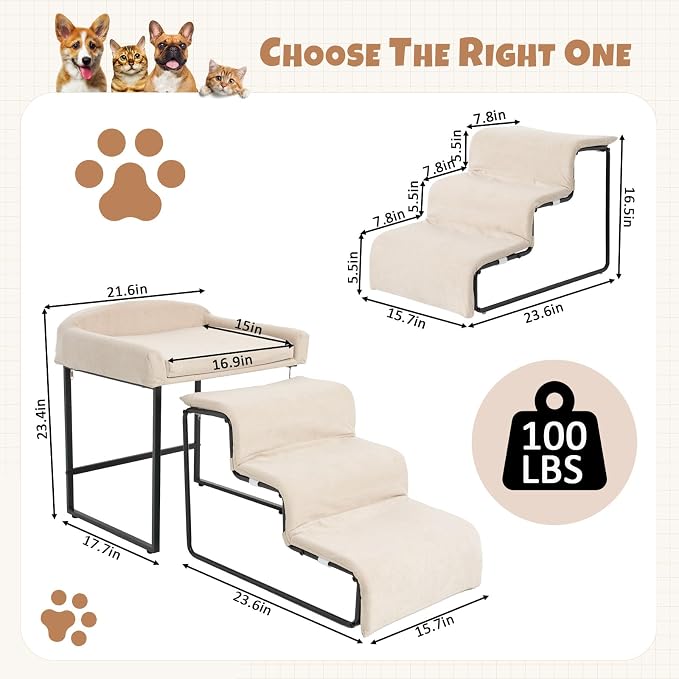 Dog Window Perch with Stairs for Dogs to get on Bed 3-Step Pet Ramp for High Beds Non-Slip Washable Cover The Sturdy Iron Frame with Ideal for Small Dogs Cats Senior Pets with Joint Issues - Image 2