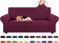 KEKUOU Stretch Loveseat Couch Cover, 2 Cushion Couch Slipcover,Wine | 1-Piece Washable Sofa Cover Pet Friendly (55"-78") Furniture Protector Soft Jacquard, Elastic Bottom for Dogs & Kids by KEKUOU