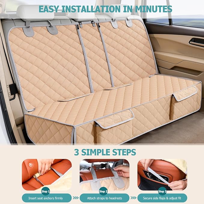 Bark Lover Dog Car Seat Cover for Back Seat,Armrest Compatible, Waterproof Backseat Protector, Nonslip Rear Seat Cover for Dogs & Kids, Universal Size Fits Cars Trucks SUVs (Beige) - Image 8