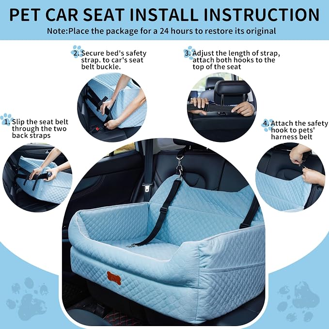 Dog Car Seat for Medium & Large Dogs Up to 55 lbs or 2 Small Dogs, Blue | Memory Foam Elevated Booster Seat with Safety Belts, 4-Inch Thick Cushion, Storage Pockets and Removable Washable Cover - Image 6