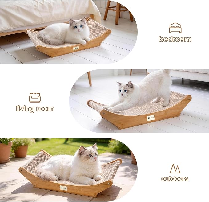 Wooden Indoor Sisal Cat Scratcher Bed Furniture for Indoor Cats & Kittens | Space-Saving Natural Sisal Cat Hammock Scratching Pad Lounge, Indoor Scratch Post Chair For Household Cats & Kittens - Image 7