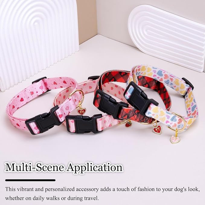Pink Heart with Pendant Cute Dog Collar for Small Medium Large Dogs, M | Ligth Adjustable Nylon Puppy Collar for Boy and Girl Female, Distinctive Patterns, Comfortable for Walks and Outdoor Hikes - Image 5