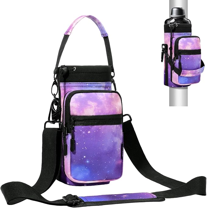 Nuovoware Magnetic Gym Bag, 40oz, Water Bottle Carrier, Starry Purple | Adjustable Shoulder Strap, Magnets Magnetic Gym Bag, Bottle Pouch Sling, 2 Pocket, Sling Neoprene Organizer Sleeve by NUOVOWARE