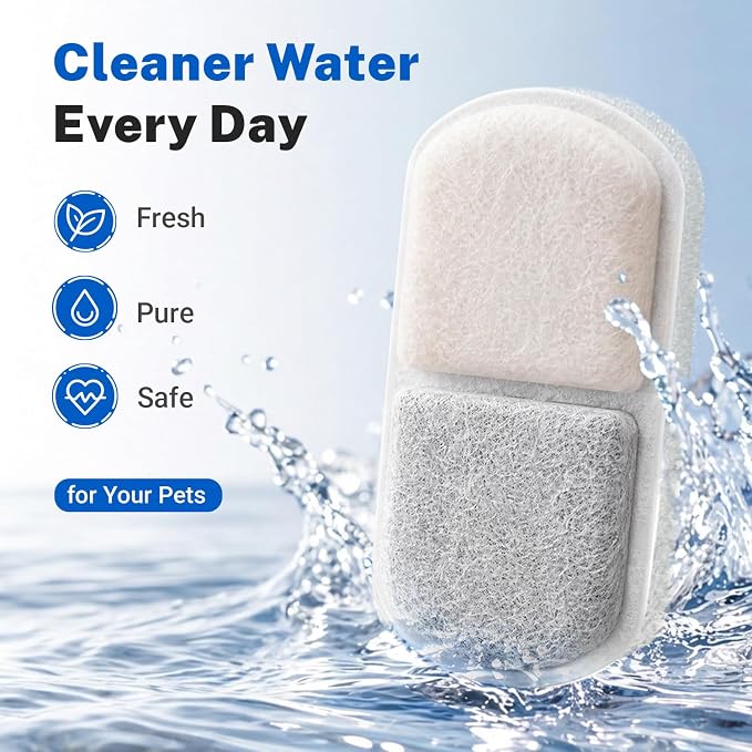 6 Pack Cat Water Fountain Replacement Filters and Sponges | For Adorabby 135oz/4L Pet Fountain and Dog Water Dispenser - Image 2