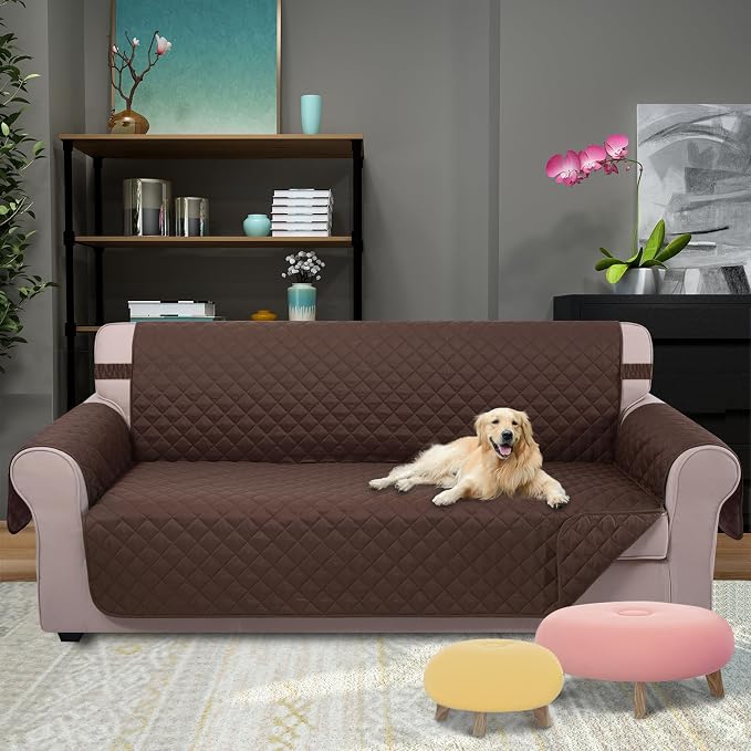 U-NICE HOME Reversible Sofa Cover Couch Cover for Dogs, Chocolate | 68''Sofa Mat Washable, Pet Friendly, Elastic Straps, Water Repellent, Furniture Protector for 3 Cushion Couch - Image 2