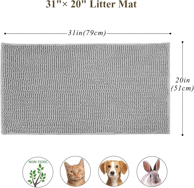 VIVAGLORY Cat Litter Mat Softgrip Litter Trapping Mat, 31"× 20", Grey | Litterbox Rug Box Catcher for Indoor & Floor, Easy Clean Washable Less-Mess Waterproof for Cat - Image 5