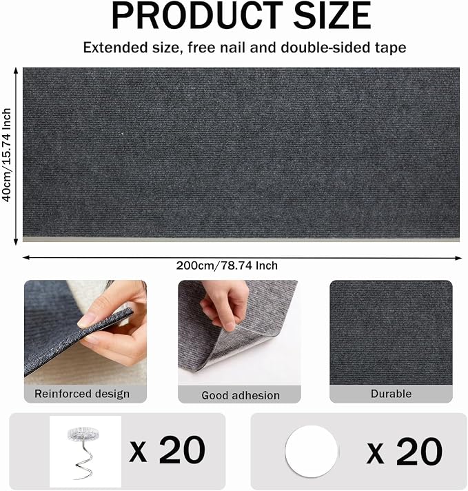 78.8"x15.8" Dark Grey Cat Scratch Mat for Furniture，DIY Cat Scratcher for Covering Cat Tower，Carpet，Couch,Bed,Self-Adhesive cat Scratching Pads(Dark Grey) - Image 3