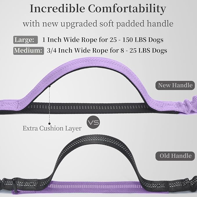 Hands Free Dog Leash with Zipper Pouch, Large, 25-120 lbs, Lavender | Waist Leash, Dual Padded Handles, Shock-Absorbing Bungee, Adjustable Waist Belt, Walking and Running - Image 3