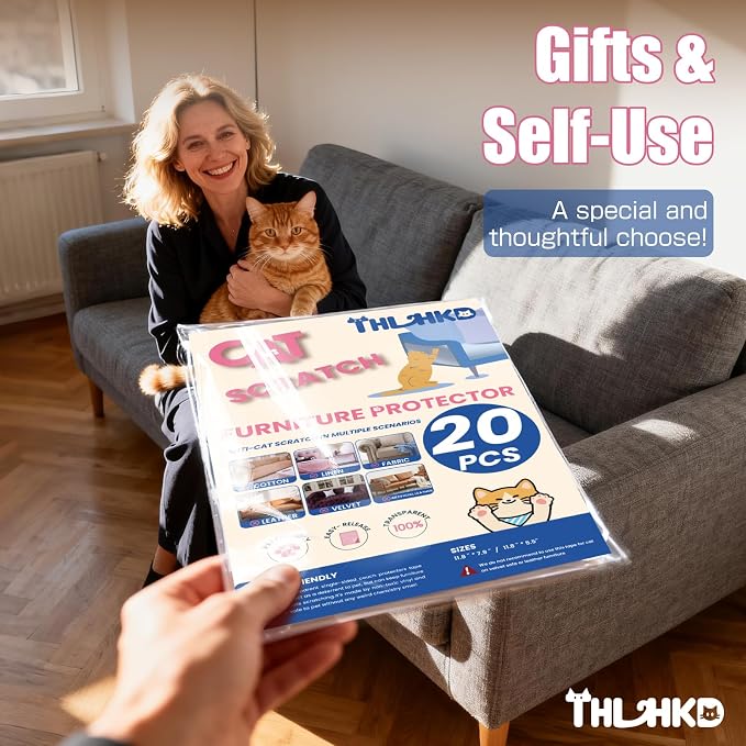 THLHKD 20PCS Cat Scratch Furniture Protector, Couch Protectors Tape from Cats Claws Scratching, Single Sided Clear Sticky Sheets Proof Clawing Sofa Corner Protection Cover Anti Scratch for Furniture - Image 7