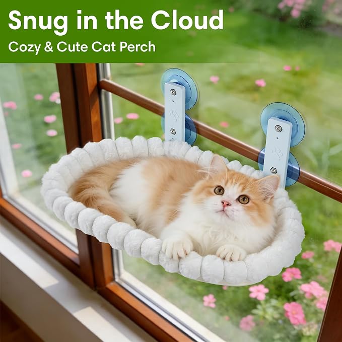 YooxArmor Foldable Cat Window Perch, Cat Bed with Strong Suction Cups & Metal Frame, Window Hammock for Indoor Large Small Cats, Oval - Image 4