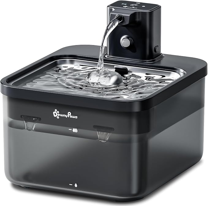 DownyPaws Cat Water Fountain Cordless, Pet Fountain, 84oz/2.5L, Black Pro | Wireless Cat Drinking Water Fountains for Cats Indoor, Fursink , Battery Operated, Motion Sensor, Ultra Quiet Pump, BPA-Free by DownyPaws