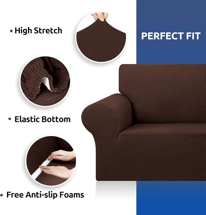 KEKUOU Stretch Oversized Couch Covers for Sofa Slipcover,Chocolate | 1-Piece Washable Sofa Cover (94"-110") 4-Seater Furniture Protector, Soft Jacquard Non-Slip Elastic Bottom for Dogs & Kids - Image 6