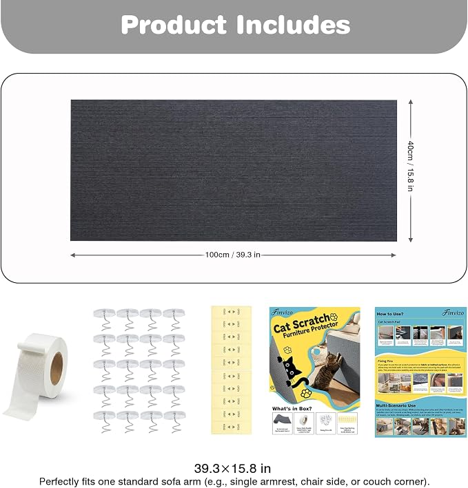 Cat Scratch Furniture Protector: 39.3"x15.8" High Self-Adhesive | Cat Scratch Carpet Trimmable for Couch Scratcher Protector from Claws Scratching Mat Lasts 3-6M 3min Install, Light Gray - Image 7