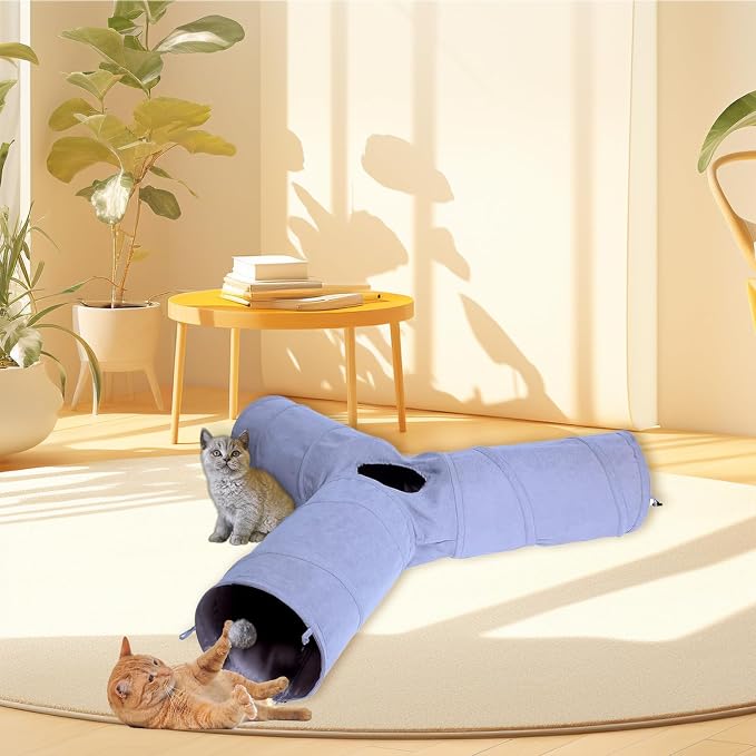 3 Way Collapsible Cat Play Tube Toys with Plush Ball, Indoor Play Tunnel for Puppy, Kitty, Kitten, Rabbit - Image 6