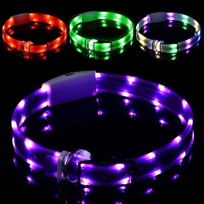 Lighted Dog Collar, Rechargeable Light Up Pet Collar, Waterproof LED Dog Collar Glow in the Dark, Make Pet Visible and Safety for Night Walking for Small Medium Large Dogs (Purple) by NOVKIN