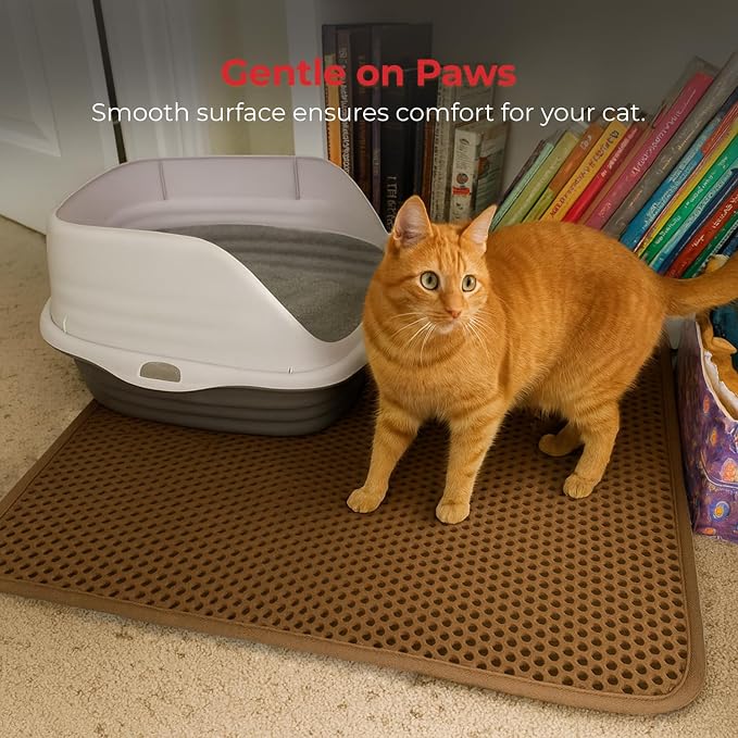 iPrimio Cat Litter Trapper Mat, Waterproof, Double Layer, 30" x 23", Brown | Double layer honeycomb traps scattered litter while the waterproof base blocks urine. Soft on paws and empties in one pour. - Image 4