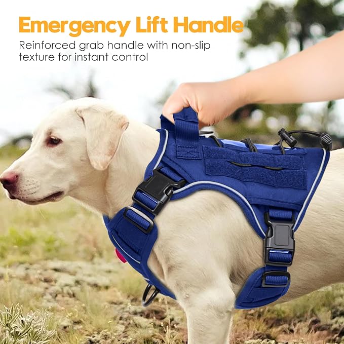 Heavy-Duty Tactical Dog Harness for Large Dogs, No Pull Adjustable Reflective Pet Vest with Molle System, K9 Military-Grade Control for Service Training, Outdoor & 10+ Breeds, Dazzling Blue, Medium - Image 8