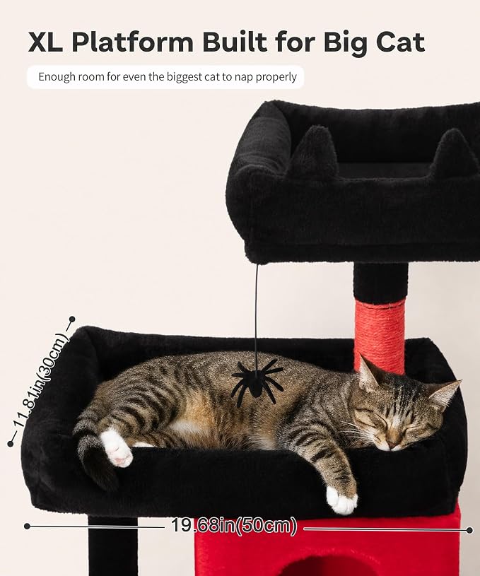 Gothic Cat Tree, 68 Inches Heavy Duty Cat Tower for Indoor Cat | Cat Tower with 2 Condos, Sisal Scratching Posts, Plush Platform & Hammock, Extra Stable Big Cat Furniture, Black Red - Image 3