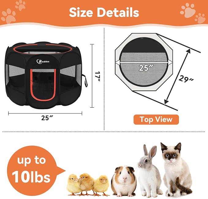 Siedihit Black Dog Cat Playpen, Puppy Pet Playpen Indoor for Small Dog | Crate Tent Cage Outdoor, Portable Pop Up Dogs Enclosure Kennel with Carrying Case for Dogs/Cats/Rabbits - Image 3